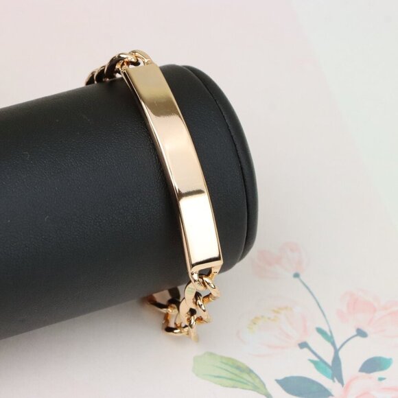 "Rose Gold Plated Bracelet with Bold Polished ID Bar Chain Design, XPBL1081 - Picture 8 of 13